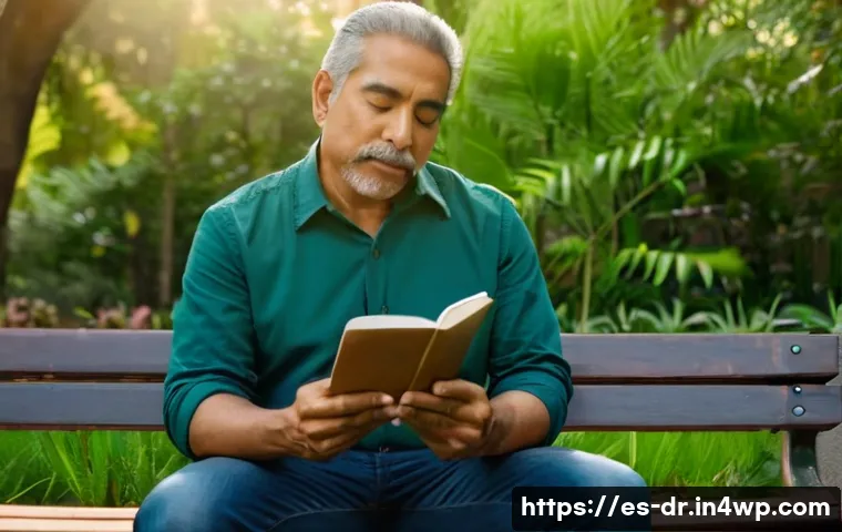 내적 충돌의 심리적 요인 분석하기 - A thoughtful middle-aged Hispanic man sitting peacefully on a park bench during golden hour, surroun...